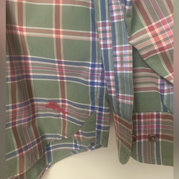 Tommy Bahama Long sleeve detail cuffs Paradise Poplin Plaid button down shirt XL - Picture 6 of 9